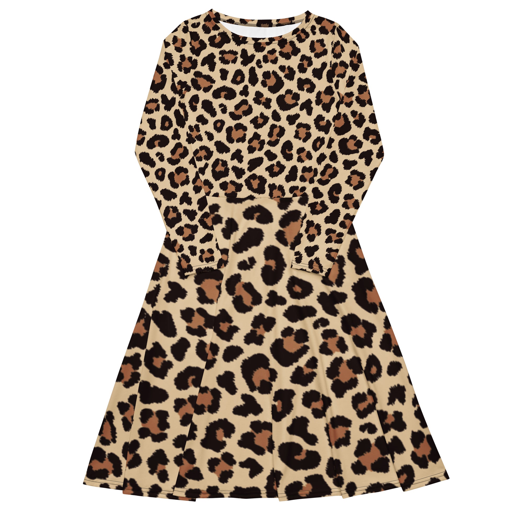 Leopar Chic Feline Women's Long Sleeve Midi Dress - FLAKOUT