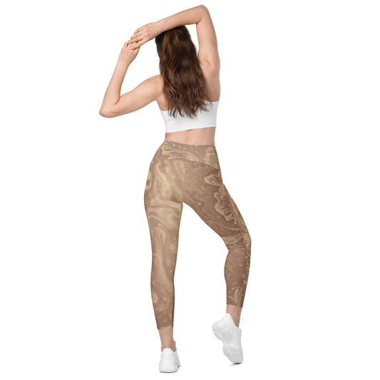 Liquid Beige Women's Recycled Crossover Leggings With Pockets - FLAKOUT