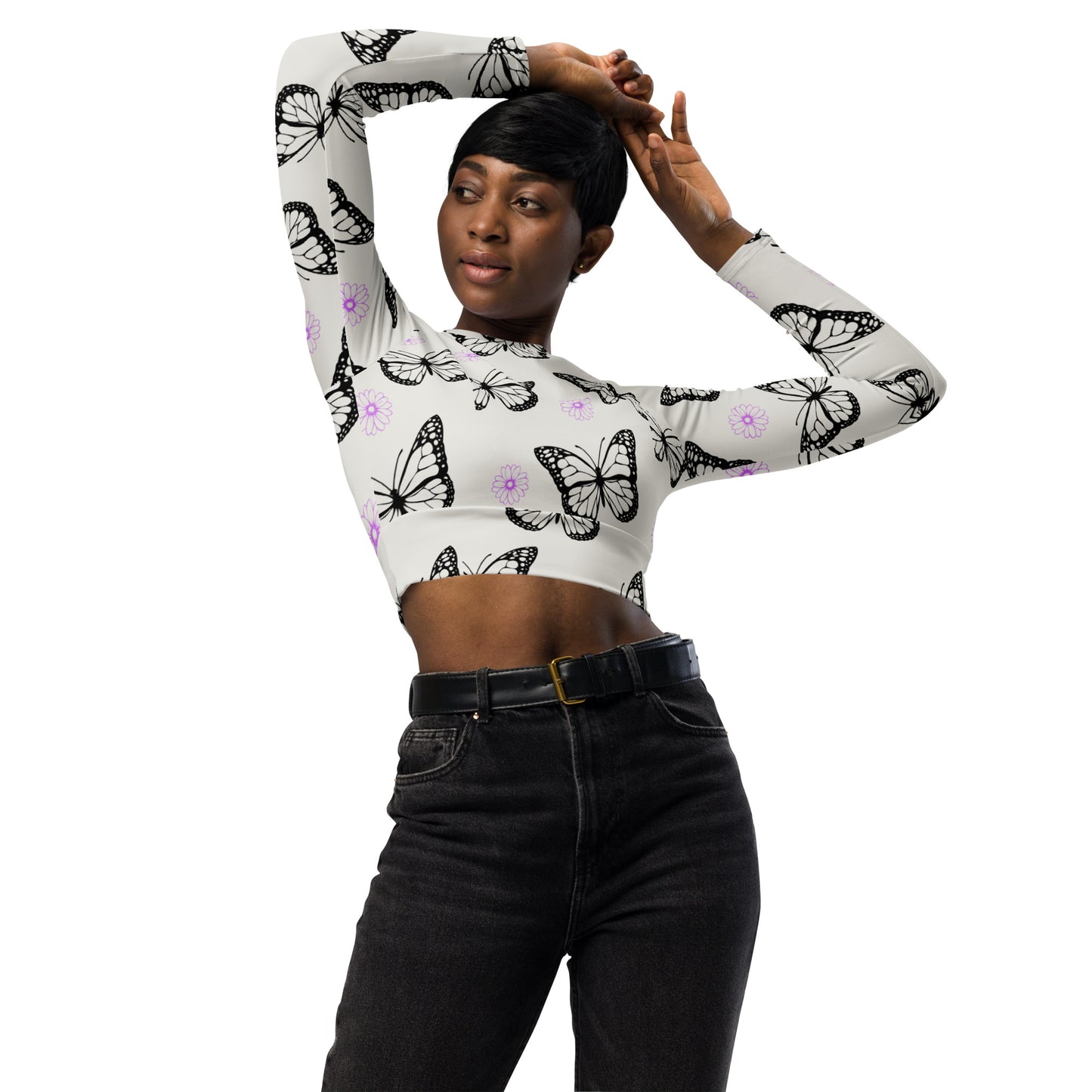 Papillon Petals Women's Recycled Long-sleeve Crop Top