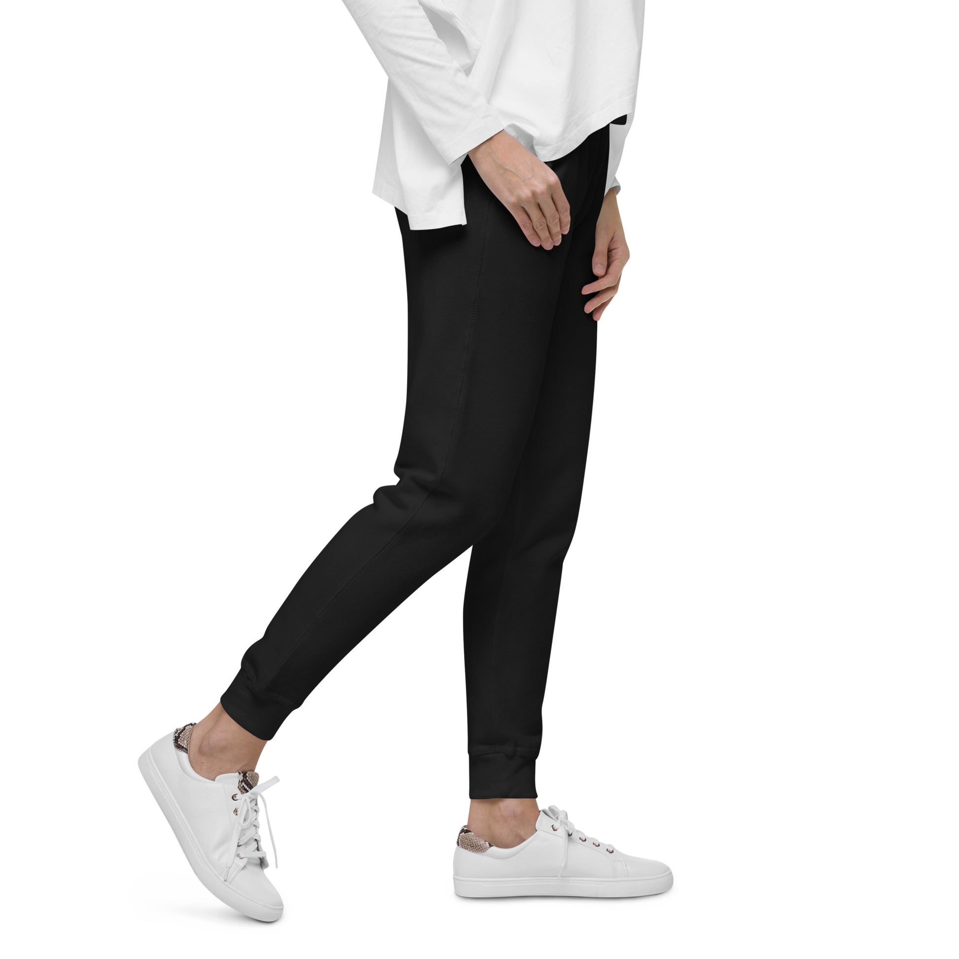 FLAKOUT Logo Back Leg Unisex Fleece Sweatpants - Black - FLAKOUT