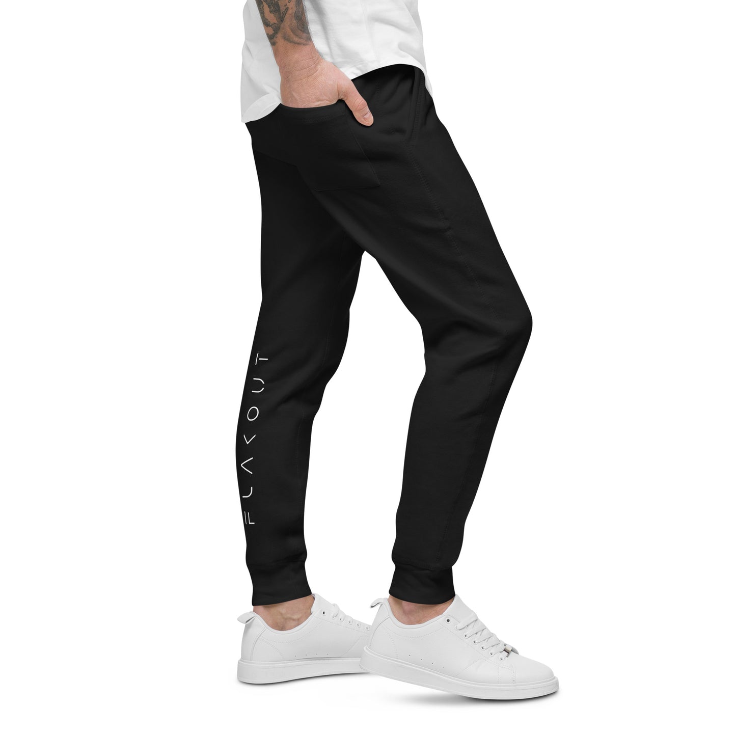 FLAKOUT Logo Back Leg Unisex Fleece Sweatpants - Black - FLAKOUT