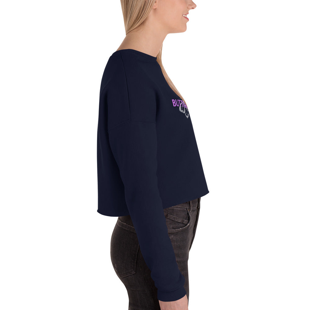 Whispers Of Wings Butterflies Women's Crop Sweatshirt - Navy - FLAKOUT