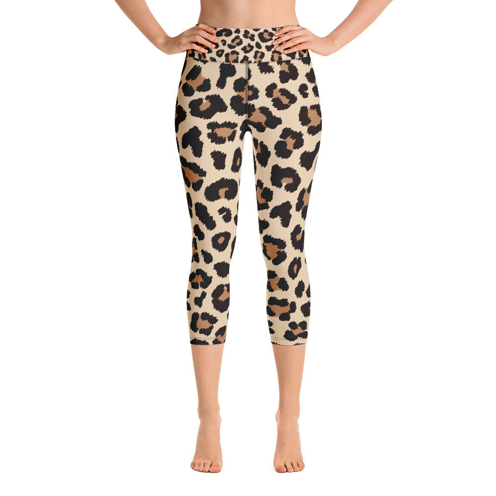 Leopar Chic Feline Women's Yoga Capri Leggings - FLAKOUT