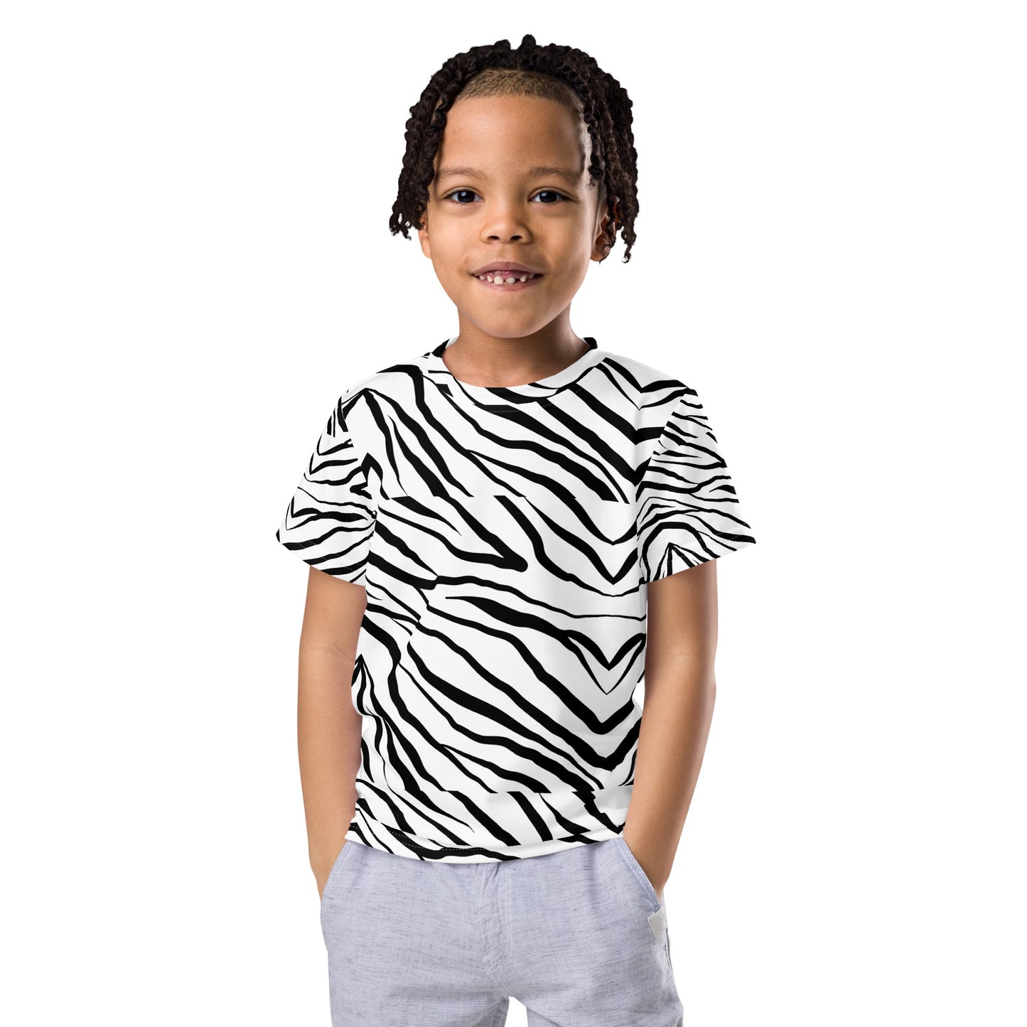 Striped Zebra Vibrance Kid's Crew Neck T-shirt - FLAKOUT